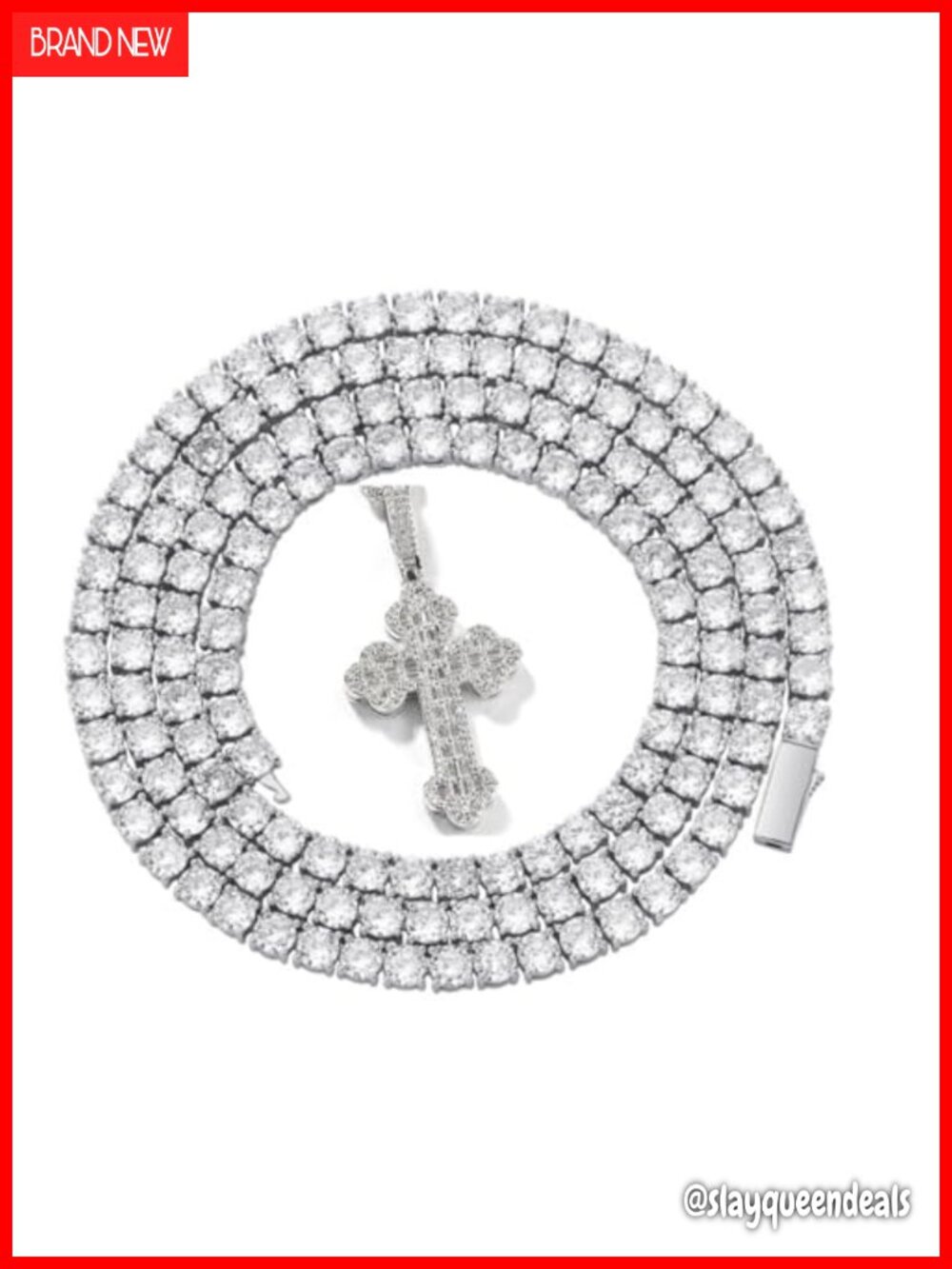 Gold Plated Cross Pendant Necklace with Tennis Chain Cubic Zirconia Unisex